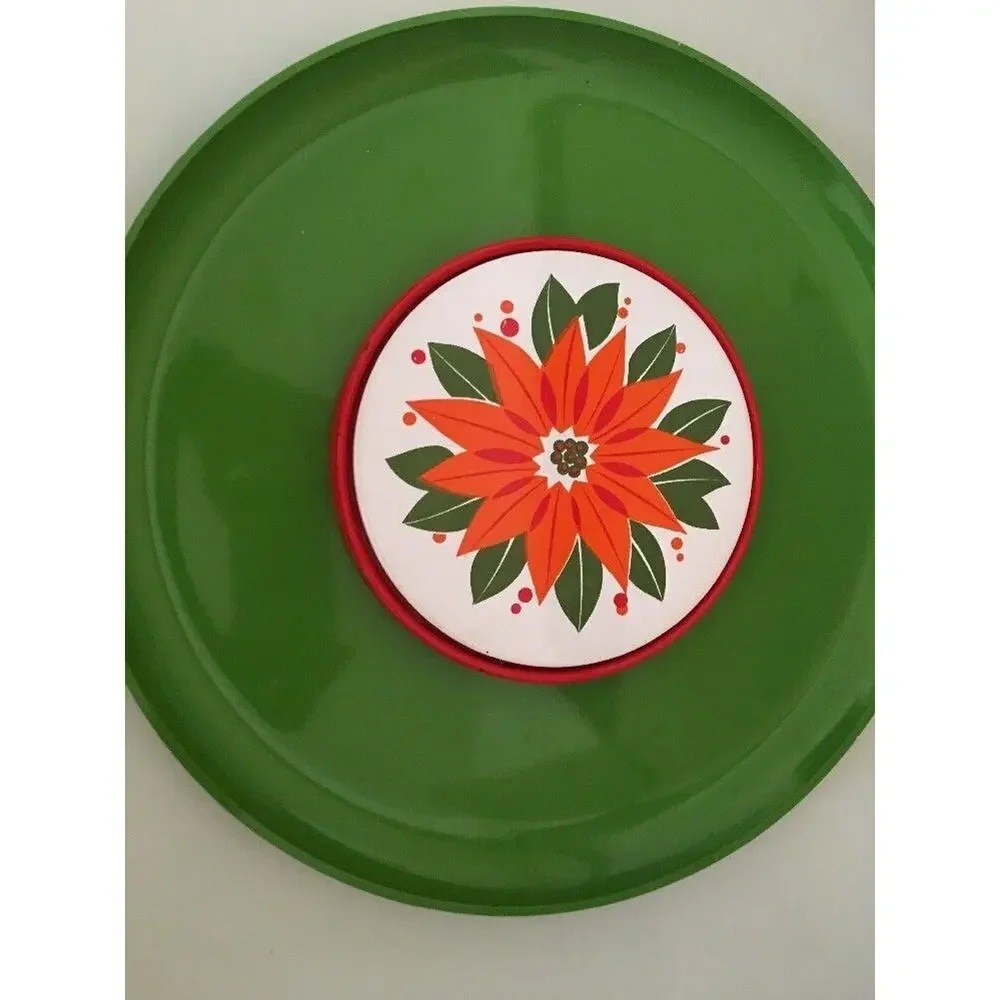 MidCentury Holiday Stafford Serving Tray Poinsettia Green Japan 13